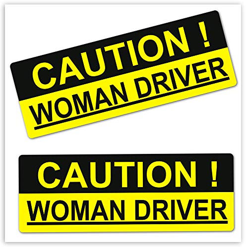 Biomar Labs® 2 x Vinyl Lustig Aufkleber Achtung Frau Weiblich Treiber Woman Driver Safety Caution Funny Sticker Vorsicht Treiber Car Window Stickers Fenster Autoaufkleber Auto Tuning B 255