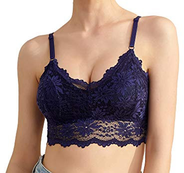 Set reggiseno da donna in pizzo, senza ferretto, elasticizzato, senza chiusura, confezione da 2 blu marino + rosso scuro. A-C Coppa
