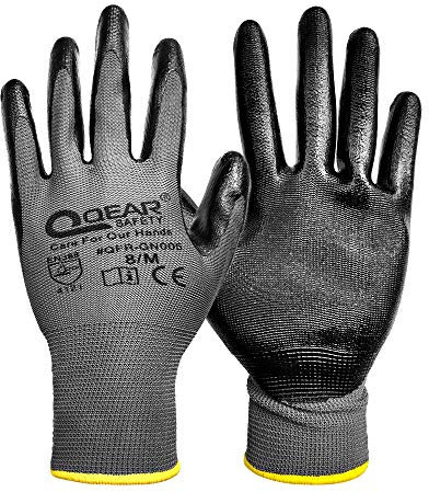 12 Pairs Nitrile Rubber Coated Work Safety Gloves, Multi-Function,Light-Weight,Good Abrasion, Oil/Greasy Resistance palm (10)