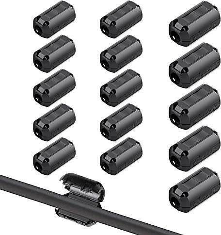 QitinDasen 15Pcs Schwarz Ferrit Ringkern Kabel-Clip Set, Ferrite Ring Core, RFI EMI Rauschunterdrückung, EMI Entstörfilter Ferritfilter, Klappferrit Ferritkern Kabelklemme (3.5mm 5mm 7mm)