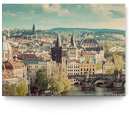 BilderKing Intensiv & Impostant 200x150cm großes Leinwand-Bild. Skyline, Prag als Wandbild auf 4cm tiefen Keilrahmen. Eindrucksvoller können Sie Ihren Raum Nicht in Szene setzen