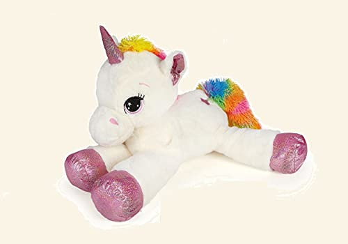 DE. CAR Unicorno Peluche Grande 60 cm Medio Rosa o Azzurro - Materiale Morbido per Bambina - Giocattolo per Festa Compleanno - Colori Assortiti
