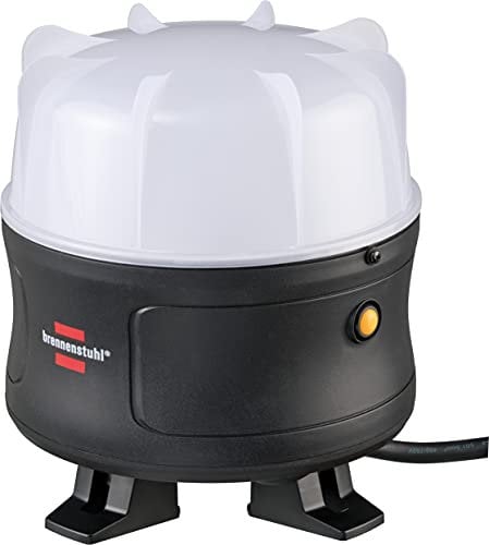 Brennenstuhl 360° LED Baustrahler (30W, 3200lm, 6500K, IP54, LED Arbeitsstrahler mit spritzwassergeschützter Steckdose und selbstschließendem Deckel, mit 3m Kabel)