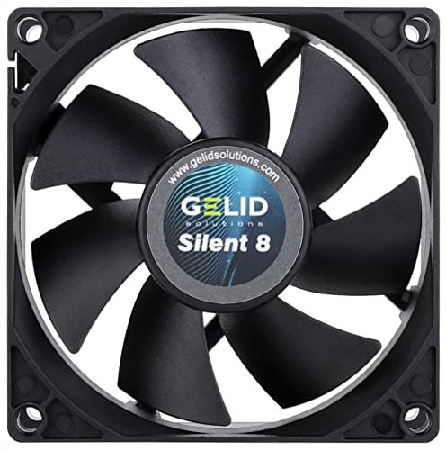 Gelid Solutions Silent 8, 80 mm Computer-Lüfter, Silent Serie, schwarzer Gehäuselüfter, 80 mm, 3-poliger leiser Betrieb, 80 x 80 x 25 mm, RPM1600, Gummi-Lüfterhalterung, Farbe: Schwarz