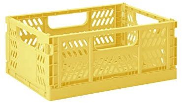 3 Sprouts - Klappboxen Faltbar Stabil - Medium, Stapelbare und Robuste Aufbewahrungslösung für Zuhause und Auto - Gelb