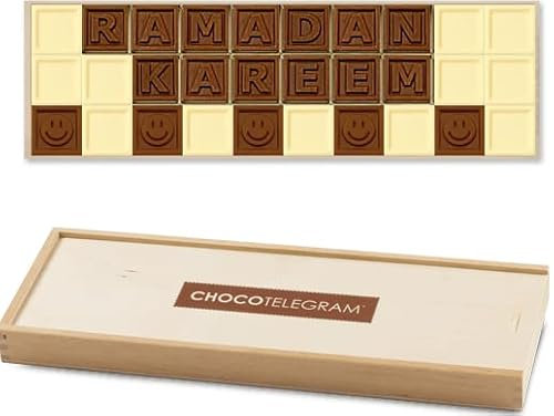 CHOCOLISSIMO - Ramadan Kareem :) | Schokolade | Islam | Muslim | Geschenkeidee für Muslime | Geschenk, Mann | Frau | Junge | Mädchen | Fasten | Fastenmonat | Moslem | Moslime | ohne Alkohol, Holzbox