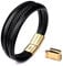 LIVLOKO Mens Bracelet Leather Black Multi-Layer Bracelet for Men Magnetic Clasp Rope Wristband Mens Gift for Boyfriend (Medium to Large 20-22cm, G. Leather Black Gold 5 Layer)