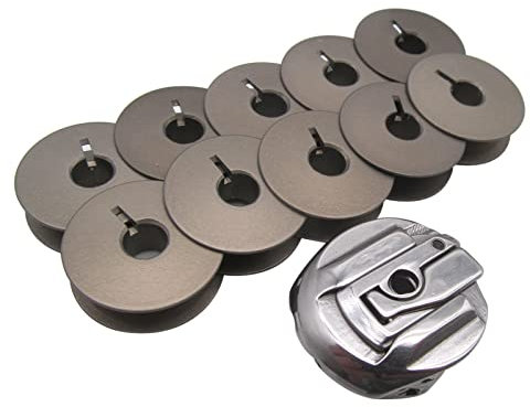 CKPSMS Marke - 1Stück Spulenkoffer #0040777000 und 10Stück Aluminiumspulen #330.026.030A, kompatibel mit/Ersatz für Bernina Marke 540,542,544,640,740,750,850,950 Refrey Marke 427