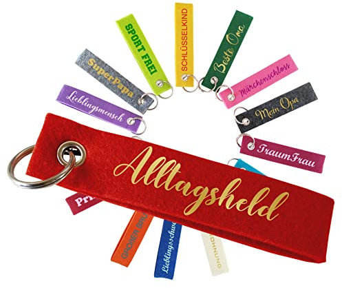 Personalisierter Schlüsselanhänger mit Namen oder persönlicher Widmung aus rotem Filz - von SupaRina