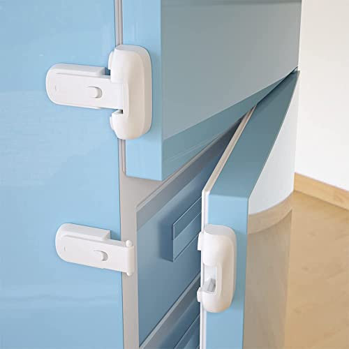 SAFELON 2 Pcs Baby Safety Fridge Lock, Child Proof Refrigerator Freezer Door Lock, Toddler Kid Safety Latch Catch Lock (White)