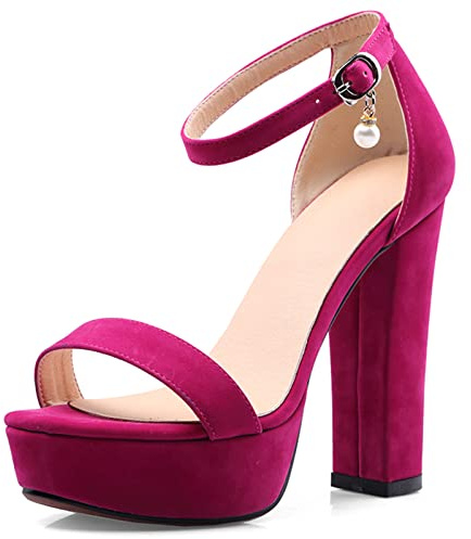 MJIASIAWA Donna Punta Aperta Prom Tacco A Blocco Plateau Sandali Vestito Serata Estate Moda Tacco Alto Bride Sposa Scarpe Rose-Rosso Numero 34 EU