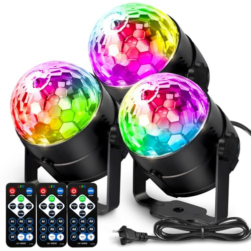 Confezione da 3 luci stroboscopiche per feste, DJ Disco Ball Strobe 7 colori attivati dal suono luce del palcoscenico con telecomando per karaoke, bambini, celebrazioni di festival, compleanni,
