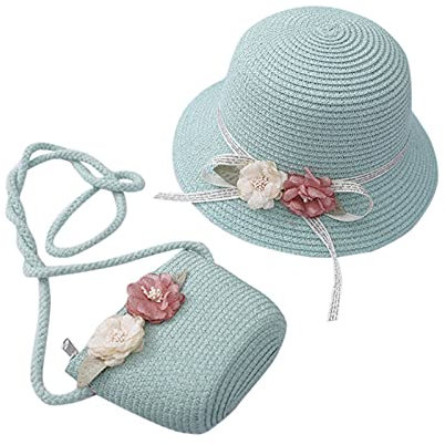 Doublehero Hut Baby Sommer Sonnenschutz Schutz Hut Baby Mädchen Junge Hut Kinder Tasche Hut Beach Sun hat + Sonnenschutz-Strohhut Sommer Sonnenschirm Stroh Hut für Kinder Kühlmütze (White, One Size)