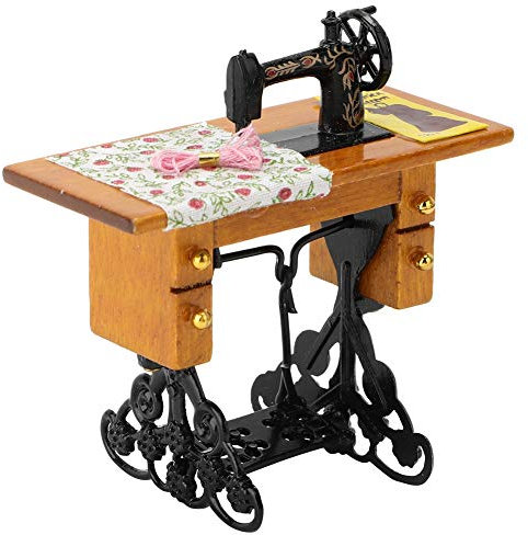 VOBOR Dollhouse Sewing Machine, Dolls House Accessory Decor Toy, 1:12 Dollhouse Miniature Furniture Wooden Sewing Machine for Doll House Decoration