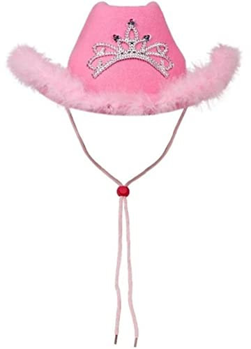 Gcroet Cowboy Hat Pink Cowgirl Hat, Blinking Crown Cowgirl Princess Hat Holiday Costume Party Supply,Felt Cowboy Hat for Women,Pink Adults Cowboy Hats for Dress Up Role Play Cosplay