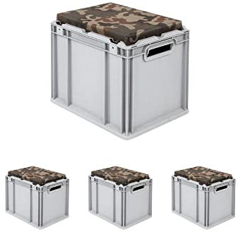 PROREGAL SparSet 4x Eurobox NextGen Seat Box Camouflage | HxBxT 36,5x30x40cm | 30 Liter | Griffe offen | Eurobehälter, Sitzbox, Transportbox, Transportbehälter, Stapelbehälter