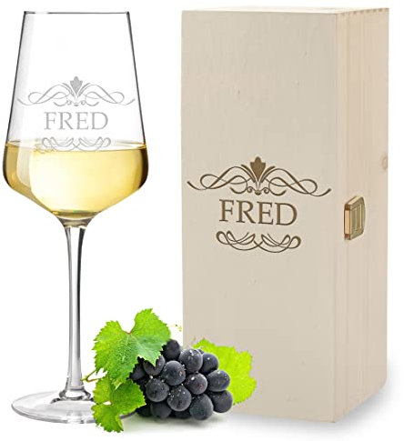 polar-effekt 2-TLG Geschenkset Weinglas 560 ml + Holzbox mit Gravur personalisiert Geschenk zum Geburtstag Weißweinglas
