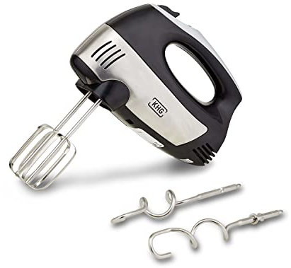 KHG Elektrischer Handmixer HM-305 SE Edelstahl 300 Watt | Handrührer mit 5 Geschwindigkeiten und Turbotaste | 2 Knethaken und Schneebesen aus Edelstahl spülmaschinenfest