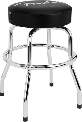 Fender Barhocker, Perfekt für die Spieler und Fans der Gitarre, Barhocker mit Spaghetti-Logo Pickbeutel-Logo, schaumgepolstert, 24, schwarz und Chrom