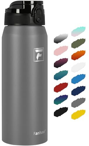 Fanhaw 750 ml Insulated Stainless Steel Water Bottle with 1 Lid (Chug Lid) - For Kids, Women, Men | Leak & Sweat Proof with Anti-Dust Lid (Gray)