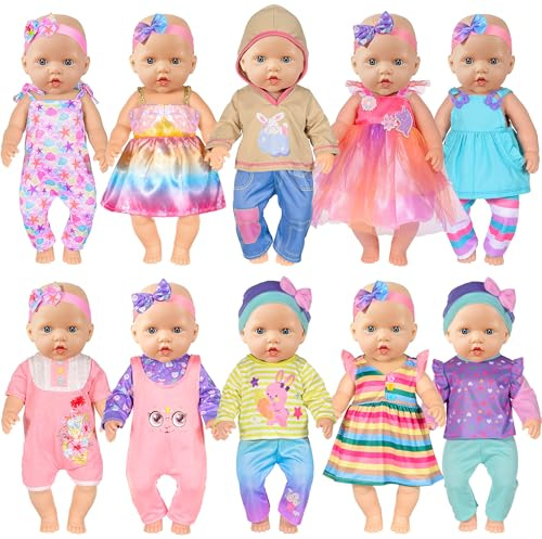 10 Sätze Baby Puppe Kleider Kleidung für 43cm / 17 Zoll Neugeborene Babypuppen (Keine Puppe)