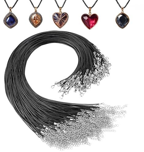 Kurtzy Cordon para Colgante Cuello - 120x Cordón Colgante Negro de Poliéster de 50 cm - con Cadena y Cierre de Mosquetón - Cuerda para Hacer para Collares Pulseras y Tobilleras