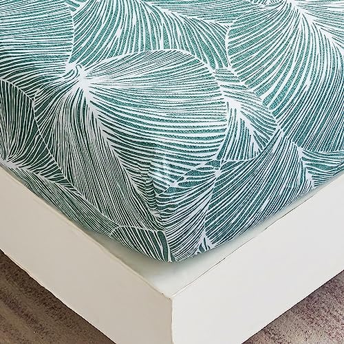 Spannbettlaken 90x200 cm - Tropisches Blättermuster - Grünes Spannbettuch Bis 30 cm Matratzenhöhe - Bettlaken Weiche Polyester-Mikrofaser Hellgrün