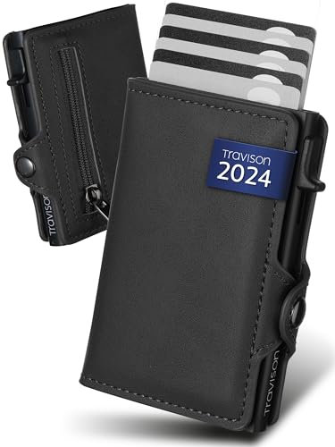 Travison® SMART Wallet mit Münzfach und Geldscheinfach - Kartenetui mit Münzfach und Schnellzugriff - RFID-Schutz - Herren Geldbörse klein - Kreditkartenetui - Geldbörse mini