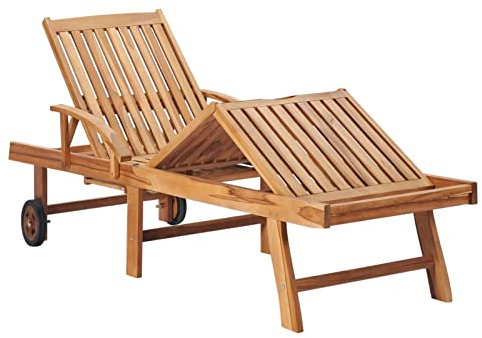 Festnight Sonnenliege Holz mit Rollen Sonnenliege 2 Personen Doppelliege Outdoor Gartenliege 2 Personen Gartenliege Holz Liegestuhl verstellbaren Massivholz Teak-Rot-Mit Tisch-2x