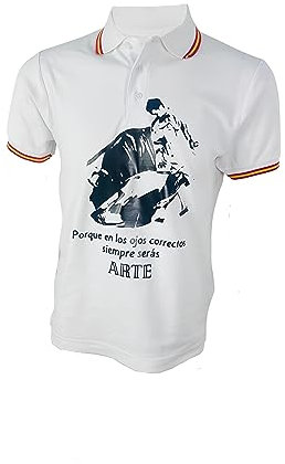 Polo Hombre. TORERO - Bandera de España en Cuello y magas. - Vinilo Frontal TORERO- Carlos Aranda - Frase ARTE en Color Negro. Tejido 60% algodón/ 40% poliéster, Punto piqué. MODA TAURINA (Talla L)