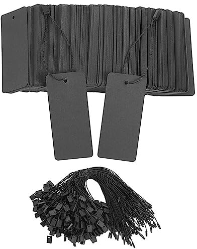 400 Set Schwarze Preisschilder mit Schnur, Geschenkanhänger mit Sicherheitsnadeln, Individuelle Kleidungsschilder, Preisschilder