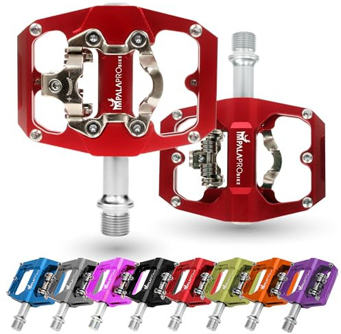 IMPALAPRO - Klickpedale Doppelfunktion SPD/Plattform Kompatibel mit Shimano - Kombipedale SPD - Klickpedale SPD - Klickpedale MTB/Gravel Bike - SPD Pedale - 9/16 Zoll (Rot)