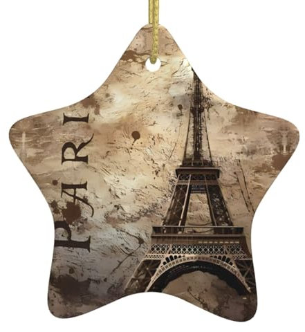 Paris Eiffelturm Druck Personalisierte Weihnachtskugel, Keramik Sternform Weihnachten Hängende Ornament, Weihnachtsbaum Dekoration Für Freund Freundin Frau Xmas Geschenke