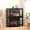 FERFXN Vitrine, Kuriositätenschränke mit Glastüren, Glasvitrine, Bambus-Aufbewahrungsschrank, Sammlungsdisplay, sicher und gesund, 70 * 32 * 73CM Black