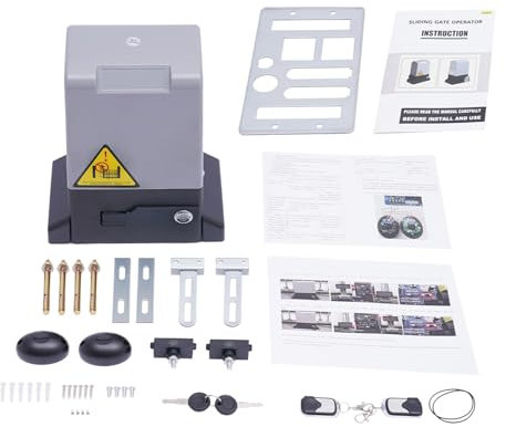 Accionamiento de puerta corredera de 550 W, accionamiento para puerta de hasta 1200 kg, abridor de puerta corredera automático con 2 mandos a distancia, con motor automático de apertura de puerta,