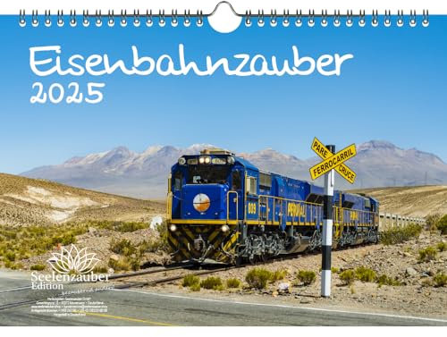 Eisenbahnzauber DIN A4 Kalender für 2025 Eisenbahn Lok Schiene - Geschenkset Inhalt: 1x Kalender, 1x Weihnachtskarte (insgesamt 2 Teile)