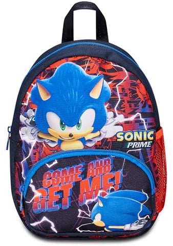 SONIC Zaino Asilo Small, Rosso Blu - Tasche Laterali Porta Borraccia, Tasca Frontale, Zainetto Asilo Bambino - Zaino Scuola Kid