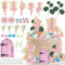 JUYRLE Pink Fairy Cake Toppers- 35Pcs Garden Mushroom House Cake Decoration Butterfly Cake Decoration Fairy Garden Topper for Women Girls Baby Shower Birthday Party Supplies