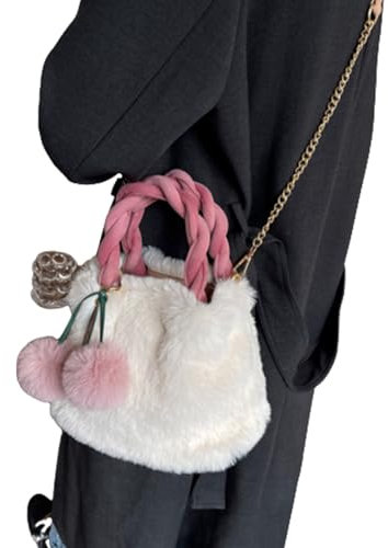 MEELYHOME Stilvolle Beuteltasche, pelzige Umhängetasche, Kette, Handtasche mit Quasten, Dekoration für Damen