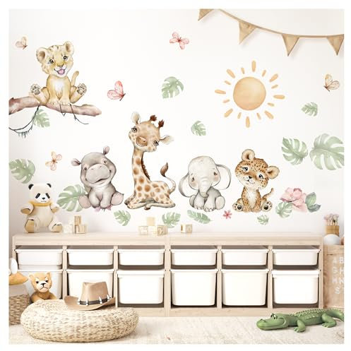 Little Deco XXL Wandtattoo Safari Tiere Baby Wandsticker Set Kinderzimmer Wandaufkleber Giraffe Elefant Löwe Babyzimmer Wanddeko DL5077-04