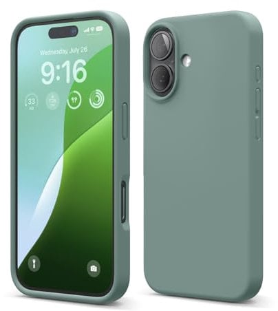 elago Compatible with iPhone 16 Case, Premium Liquid Silicone Case, Full Body Protective Cover, Shockproof, Slim Phone Case, Anti-Scratch Soft Microfiber Lining, 6.1 inch (Midnight Green)