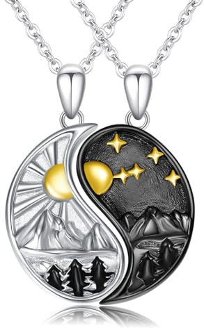 OHAYOO Yin Yang Anhänger Kette Silber 925 Freundschaftskette Ying Yang Ying und Yang Kette Berg Halskette für 2 Damen Herren