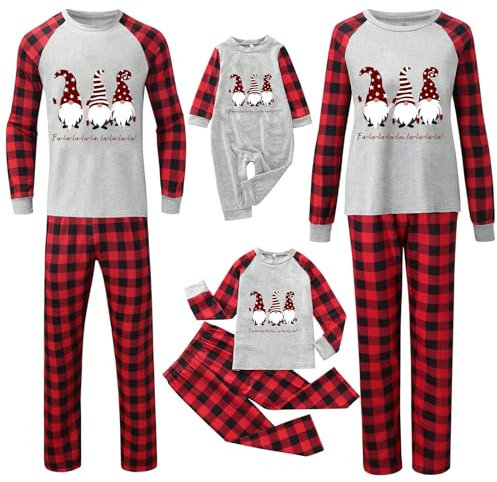 Generico Pigiama Natale Famiglia Coordinati, Completo per Natale 2 Pezzi Lungo Indumenti da Notte e Pantaloni Comodo Pigiami Scozzesi 2025 Tuta Pigiama Set per Uomo Donna Bambino Regalo Natalizio 1