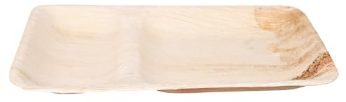 100 Stück Teller, 2-geteilt, rechteckig | Palmblatt, L: 27,5cm, B: 17,5cm, H: 2,5cm, natur, Karton, Palmblatt Geschirr, Teller rechteckig 2-geteilt, Premium Einmalteller, Bambus Teller Einweg