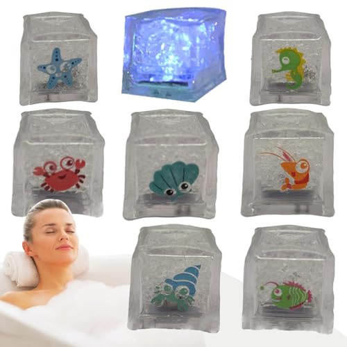 MWZBTG 8 Stück Leuchtwürfel Für Badewannenkinder, Bade-Leuchtwürfel Sensorisches Spielzeug, LED Glow Ice Cubes Mehrfarbige Badewürfel, Mehrfarbige Bade-Würfel, Farbwechselnde Eiswürfel