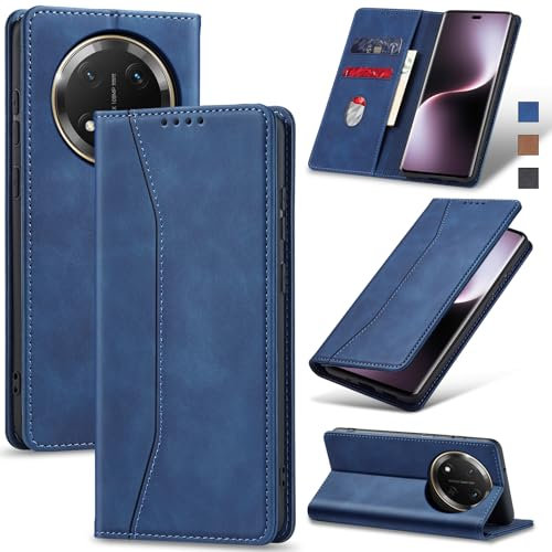 Jasonyu Case for Honor Magic 7 Lite 5G Leather Wallet Flip Cover with Card Holder,Kickstand, Magnetic Closure,TPU Shockproof Phone Case (Blue)