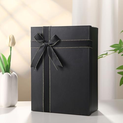 Geschenkbox mit Schleife,22.5x16x8.5cm Wiederverwendbare Geschenkschachtel Geschenkkarton Verpackungsbox Geschenkverpackung Box (schwarz)