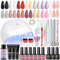 PEACECOLOR 37Pcs Gel Nail Kit with Lamp- Glitter Gel Polish Set 12 Colours and 3pcs Poly Nail Extension with Slip Solution Top Base Coat Manicure Kits Full Set for Beginners