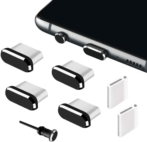BelleVive 4-Pack USB-C Dust Protection Plug Type C Charging Port Cover Black, compatible with iPhone 16 15 Pro Max Plus Anti-Loss USB-C Phone Charm Dirt Protection, wireless