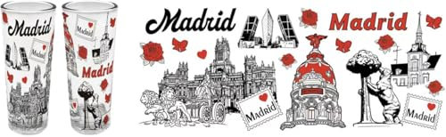 Chupito Largo de Cristal – Souvenir de Madrid con 5 Diseños Icónicos,10x4cm (X017)